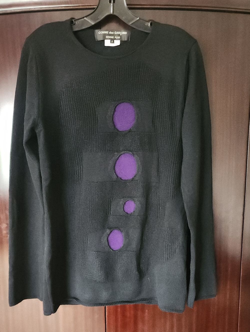 Comme des Garcons Black Sweater with Purple Dot Motif